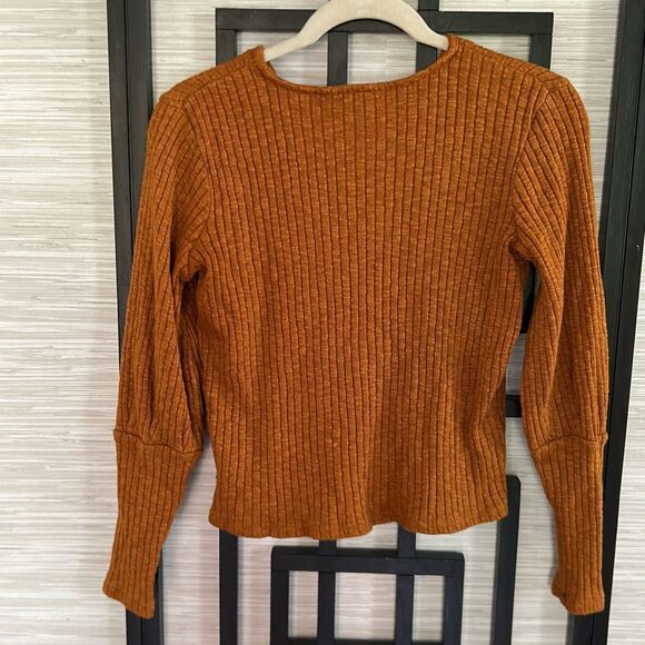 Madewell rust pumpkin color brown ribbed lightweight long sleeve sweater size S - Picture 4 of 4